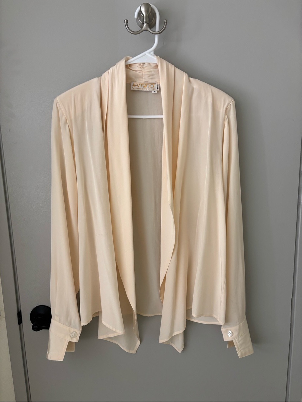 Vintage Femina 100% Silk Ivory Draped Blouse